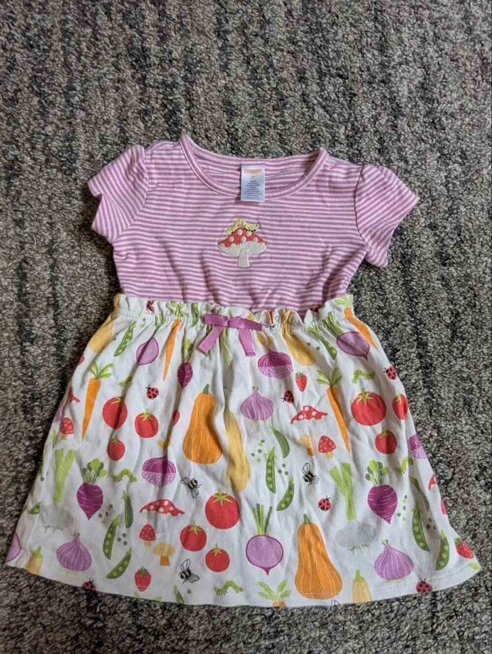 Gymboree Pink Striped Top with Vegetable Print Skirt Dress